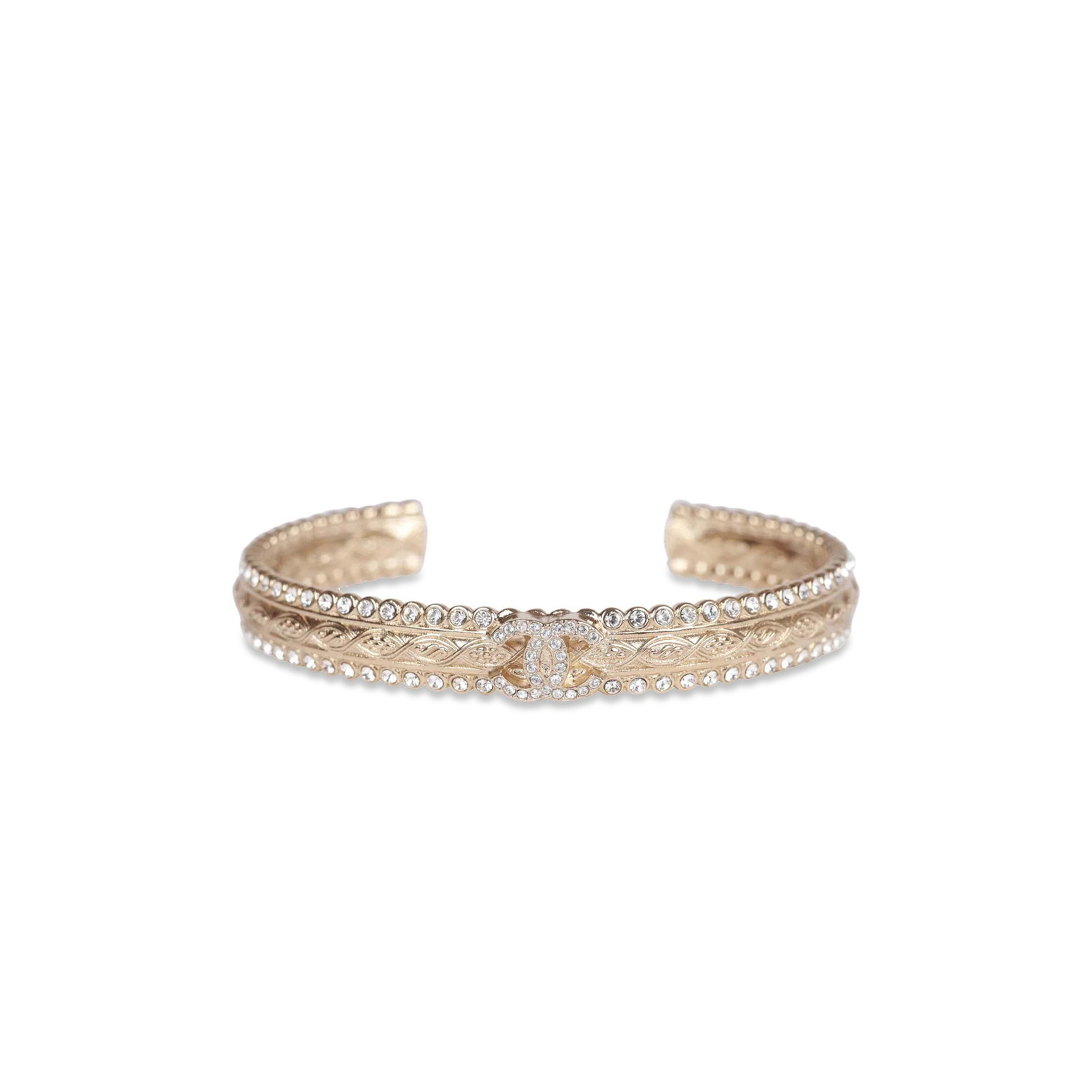 CHANEL CRYSTAL MANCHETTE CC GOLD CUFF BRACELET AB5843